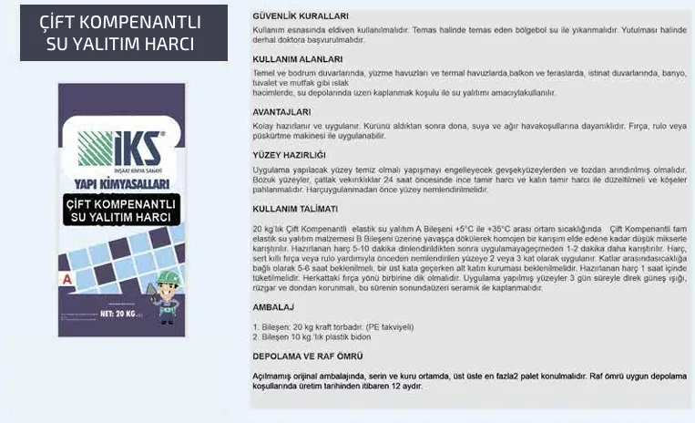 ÇİFT KOMPENANTLI SU YALITIM HARCI